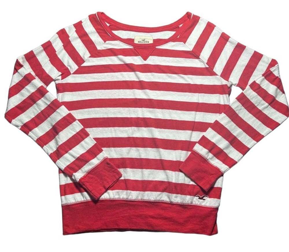 Hollister Striped Long Sleeve Sweatshirt Size S Red White